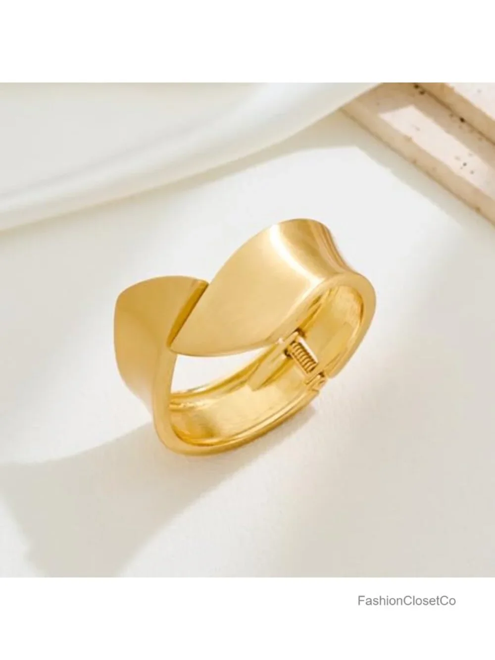 Matte Brushed Gold Plated Chunky Open Cuff Bangle Bracelet